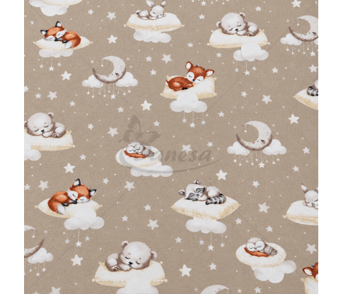 Flannel Fabric with Sleeping Woodland Animals