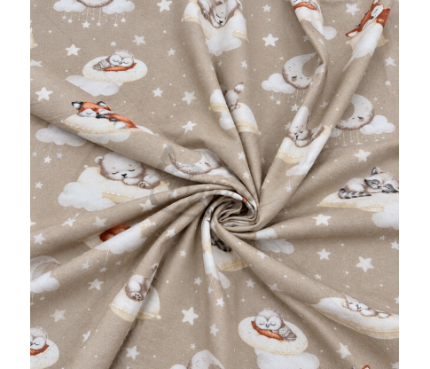 Flannel Fabric with Sleeping Woodland Animals