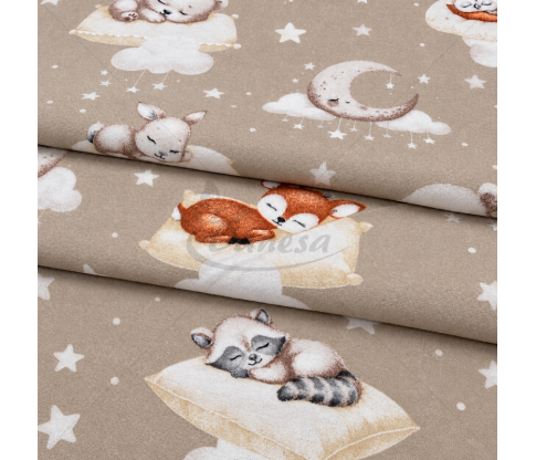 Flannel Fabric with Sleeping Woodland Animals