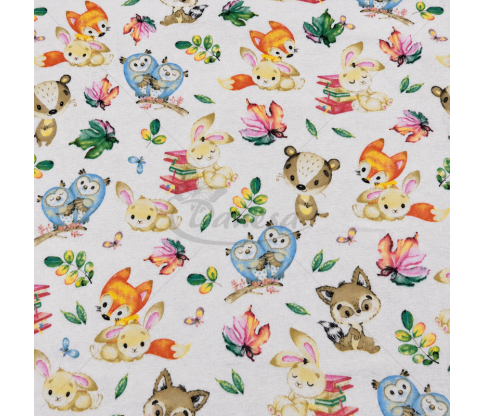 Flannel Fabric with Woodland Animals – Foxes, Bunnies and Owls