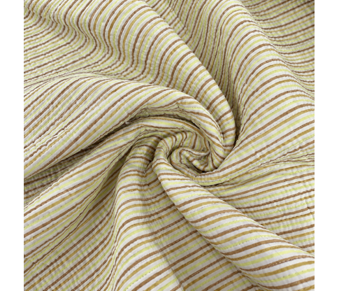 Reversible Quilted Cotton Fabric with Flowers and Stripes