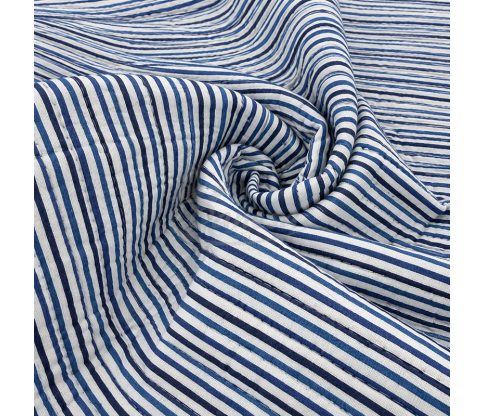 Reversible Quilted Cotton Fabric with Floral Ornaments and Stripes