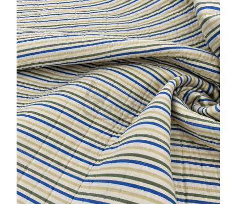Reversible Quilted Cotton Fabric with Ornamental Flowers and Stripes